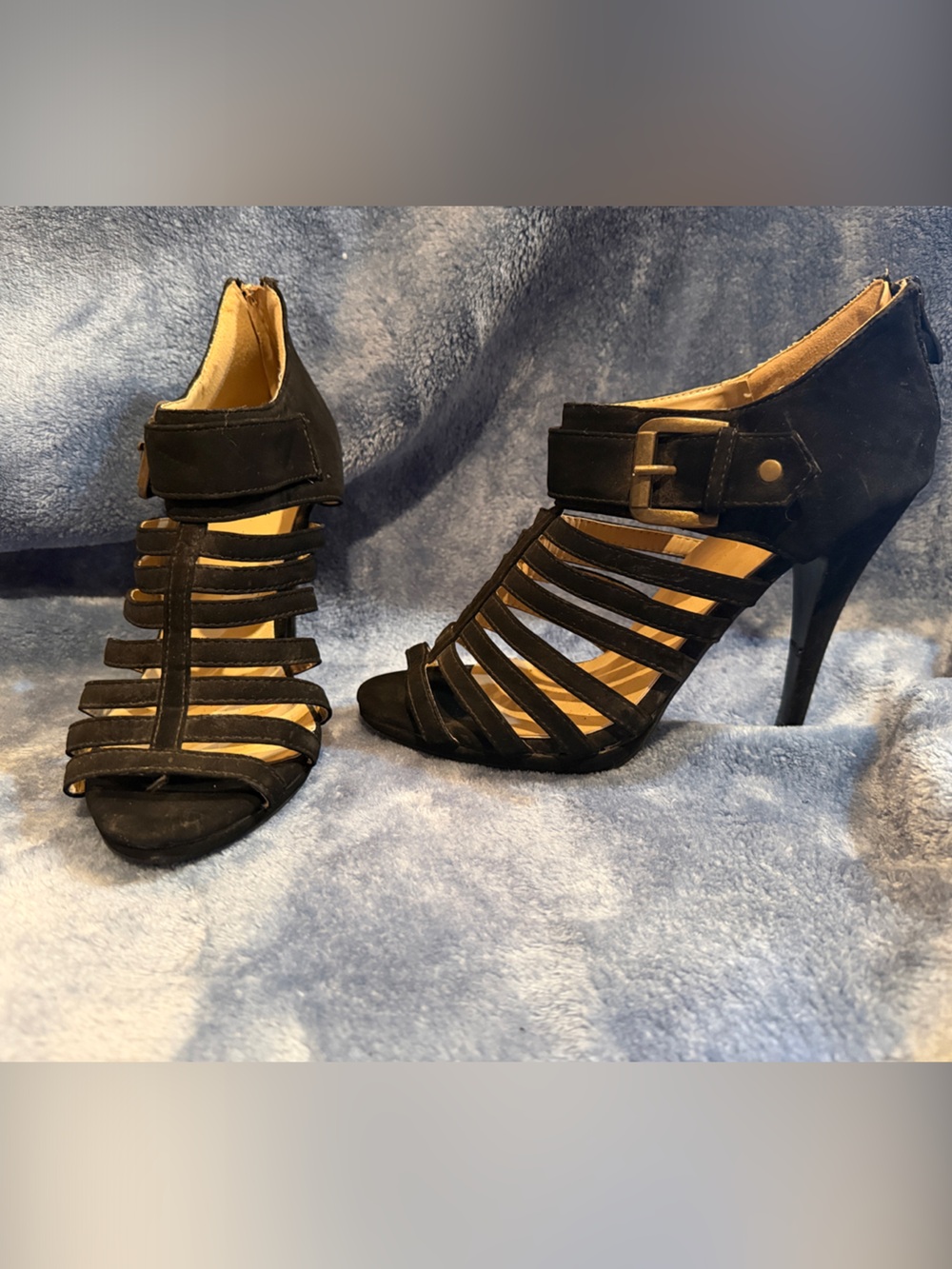 Jane and Delancey Black Strappy Cage Heel Sandals